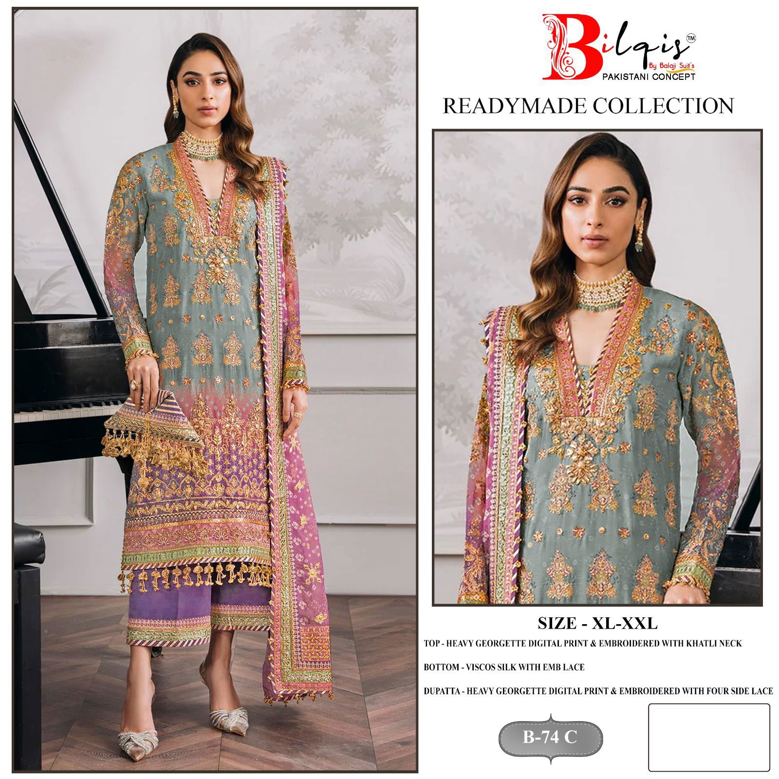 B 74 A To D Bilqis Georgette Pakistani Suits Wholesale Clothing Suppliers In India
